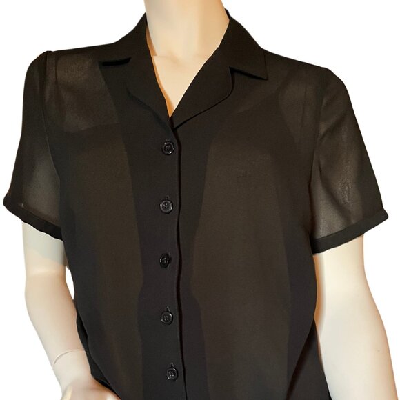 Never Worn. Black see through short sleeve top. Button front. - Picture 2 of 7